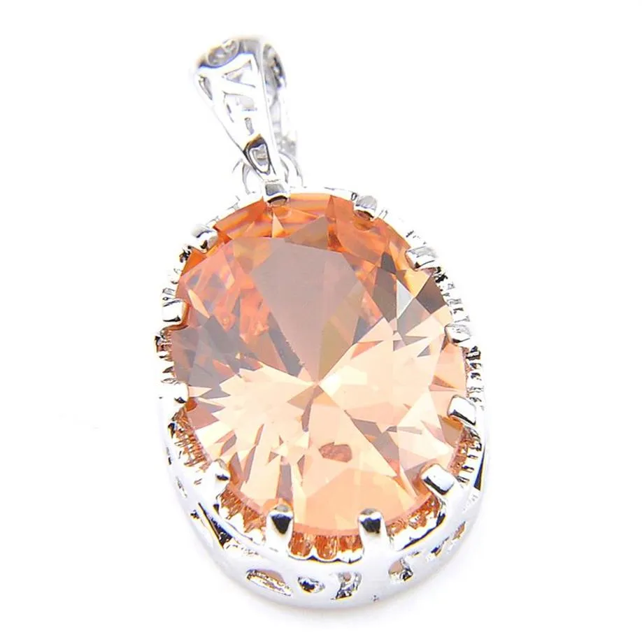 LuckyShine Mother Gift 925 Sterling Silver Oval Champagne Morganite Pendants Halsband American Australia Holiday Jewelry327G