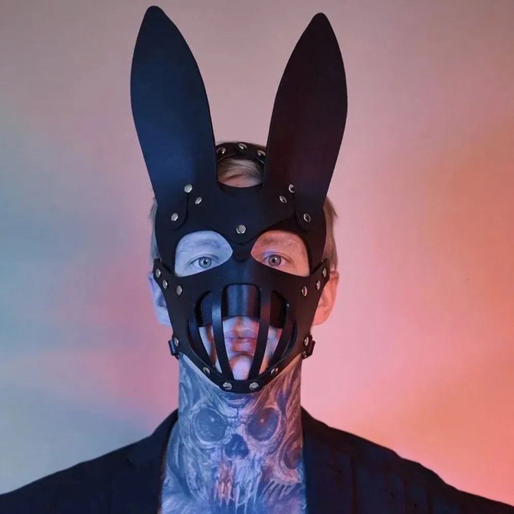 Imprezy maski gotycka punkowa skórzana maska ​​cosplay oczy twarz Rabbit BDSM Zabawny klub nocny Halloween karnawał 231009