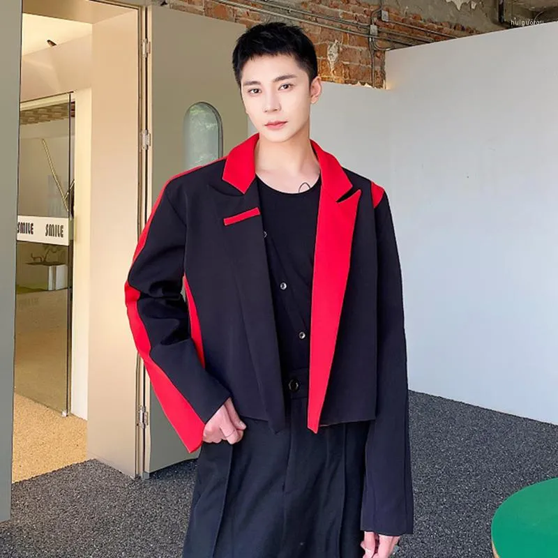 Men's Suits SYUHGFA Korean Style Suit Coat Trend Contrast Color Short Blazers Loose Fitting Casual Long Sleeve Elgance Man Jackets