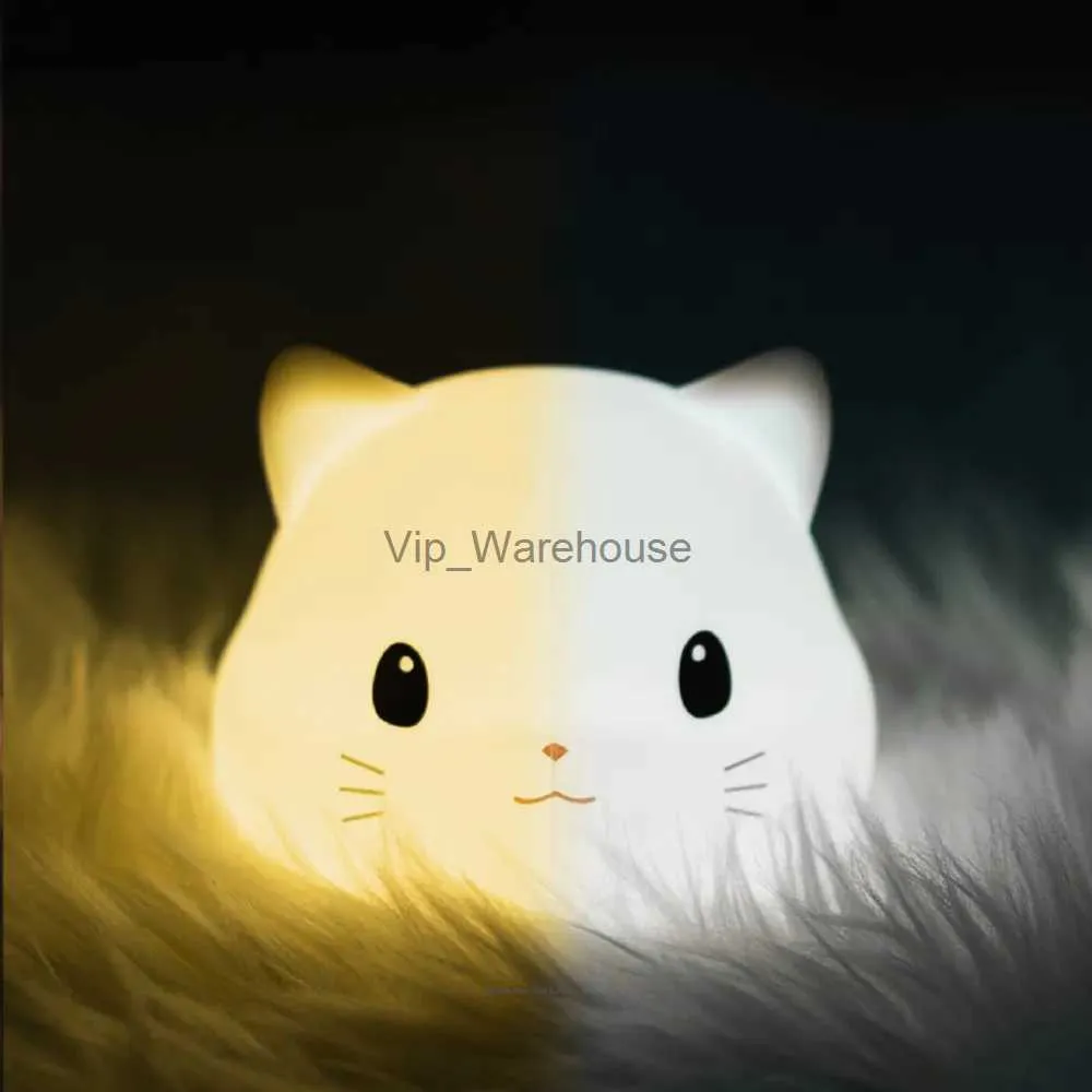 Luci notturne Gatto in silicone LED Luce notturna Sensore tattile 2 colori Dimmerabile Timer USB Ricaricabile Lampada da comodino camera da letto per bambini Regalo per bambini YQ231009