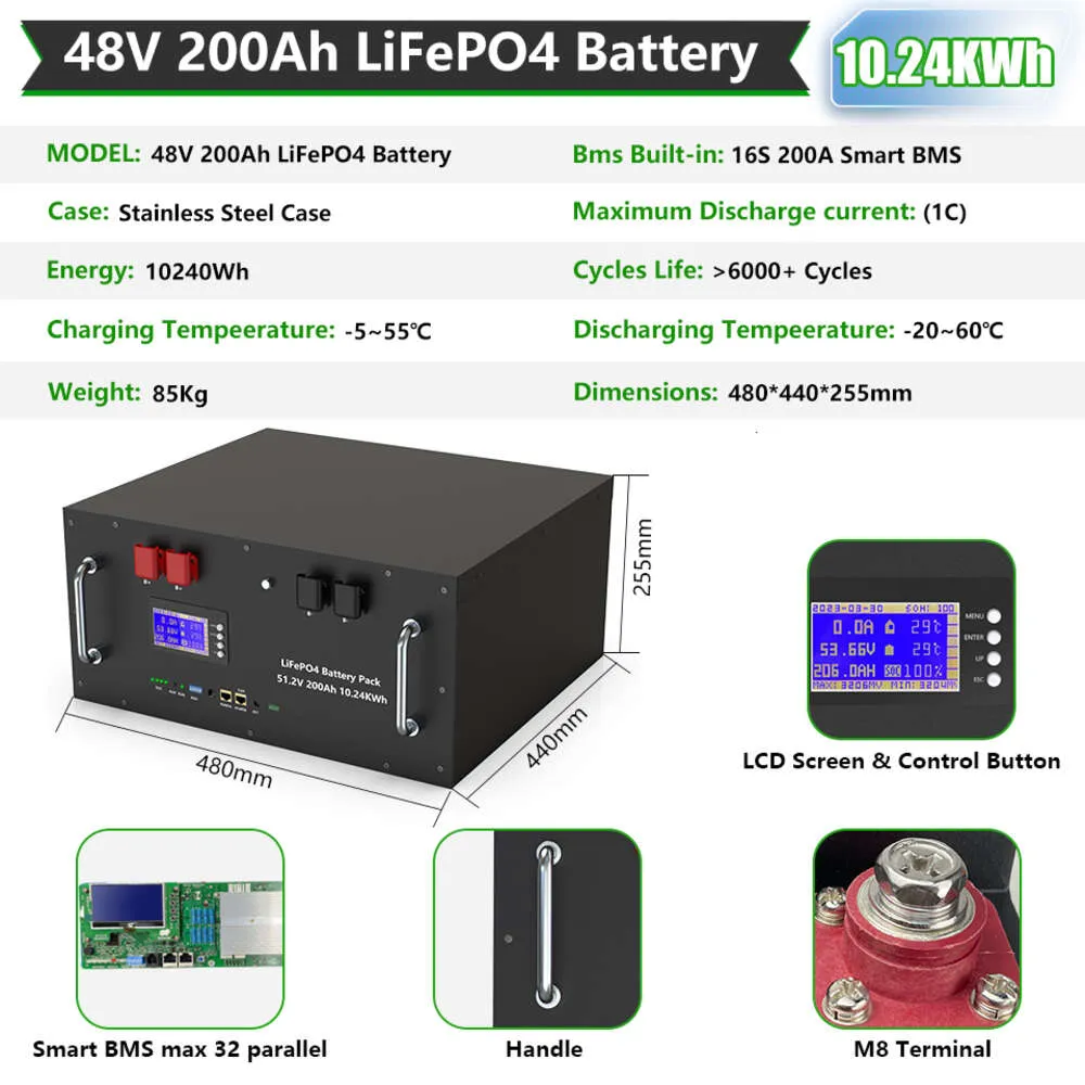 LiFePO4 48V 200Ah Battery Pack 10kWh Lithium Battery With 6000+ Cycle ...