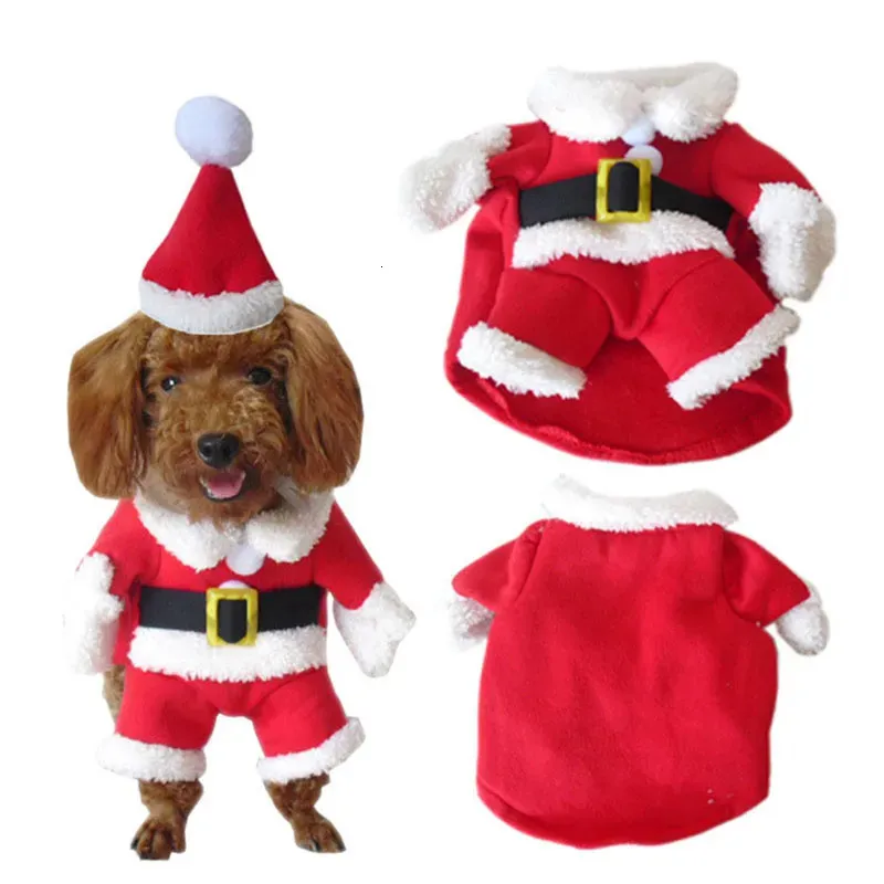 Dog Apparel Pet Christmas Clothes Santa Claus Costume Winter Puppy Cat Coat Jacket Suit with Cap Warm Clothing For Dogs Cats 231009