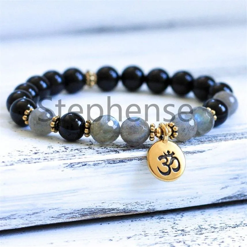 MG0696 Nieuw Ontwerp 8 mm Zwarte Toermalijn Armband Natuurlijke Facet Labradoriet Edelsteen Energie Armband Dames Chakra Yoga Mala Brace230F