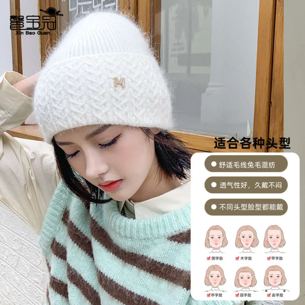 9911 Outdoor Warm Halten Kaninchen Haar Kinder M Standard Gestrickte Wolle Winter Koreanische Version Vielseitig Gewickelt Gehörschutz Kälte hut