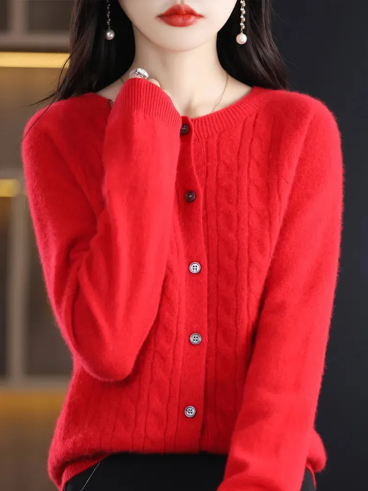 Womens Sweaters Fashion Spring Female ONeck 100% Cashmere Merino Wool Sweater Women Knitted Cardigan Twisted Knitwear Loose Tops Traf y2k 231009