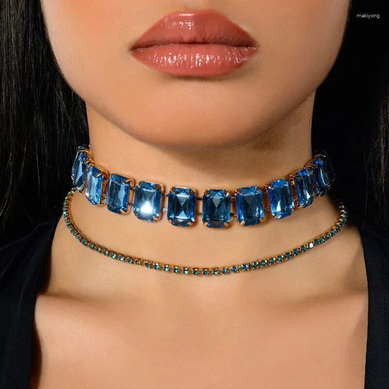 Chains Pattern Fashion Sexy Collar Necklace Rhinestone Luxurious Personalized Blue Accessories Wholesale