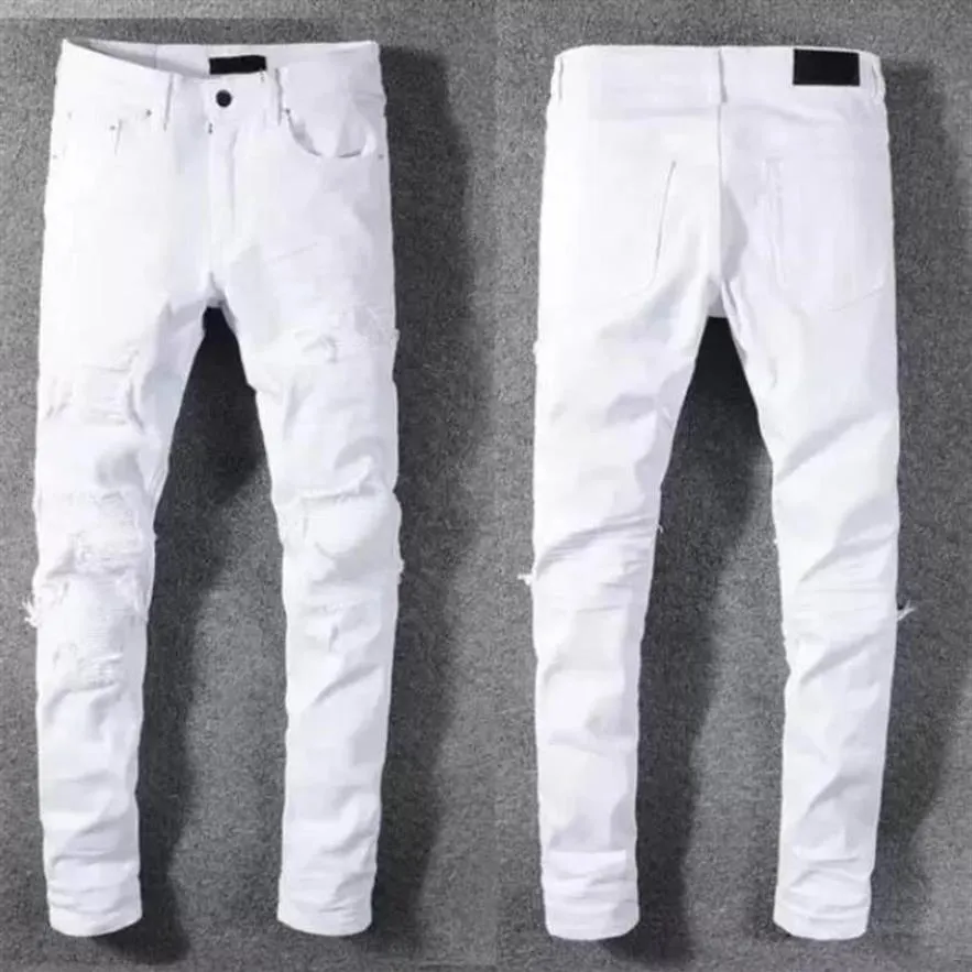 Luksurys designer dżinsy słynne Dasual Design Slim-Let White Hafloidery Snake Motorcycle Summer Spodni Pencil Pantize 29-40217m