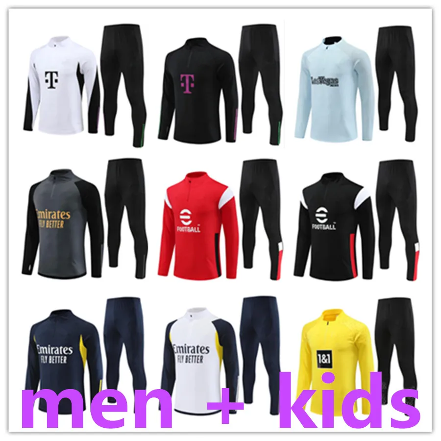 23 24男性と子供のトラックスーツデザイナーFutbol Chandal Training Survetement Foot Jacket Tuta Uomo Calcio Kit Retro Soccer JerseysフットボールMaillot Camisetas