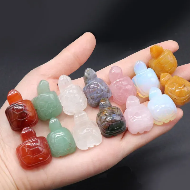 Natural Stone Tortoise Carving 1 inch Lovely Turtle Crafts Ornaments Rose Quartz Crystal Healing Agate Animal Decoration LL