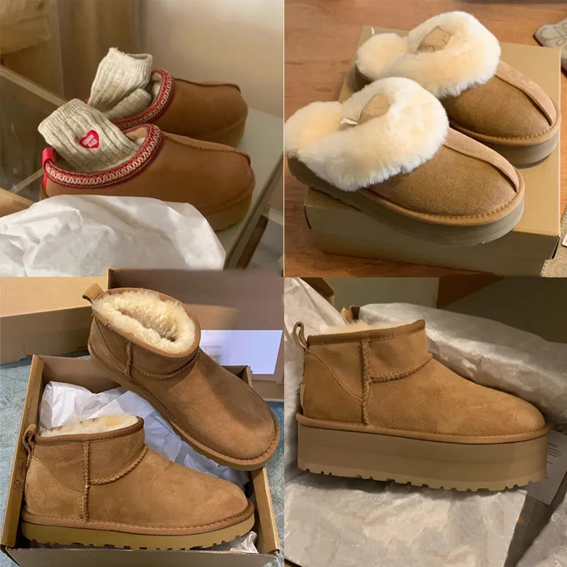 Ultra-Mini-Schneestiefel für den Winter, Australien, klassische Plateau-Stiefeletten, weiche, bequeme Schaffell-Tazz-Kastanien-Sand-Senfkorn-Booties-Hausschuhe