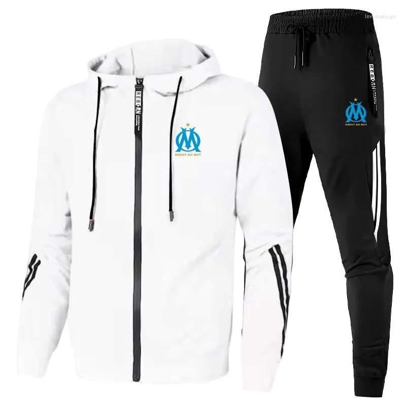 Herrspårar Mens Hooded Jacket Suit Droit Au Men Marseille Tracksuit Fans Sportwear Jackets byxor 2st Jogging tröja set est logotyp