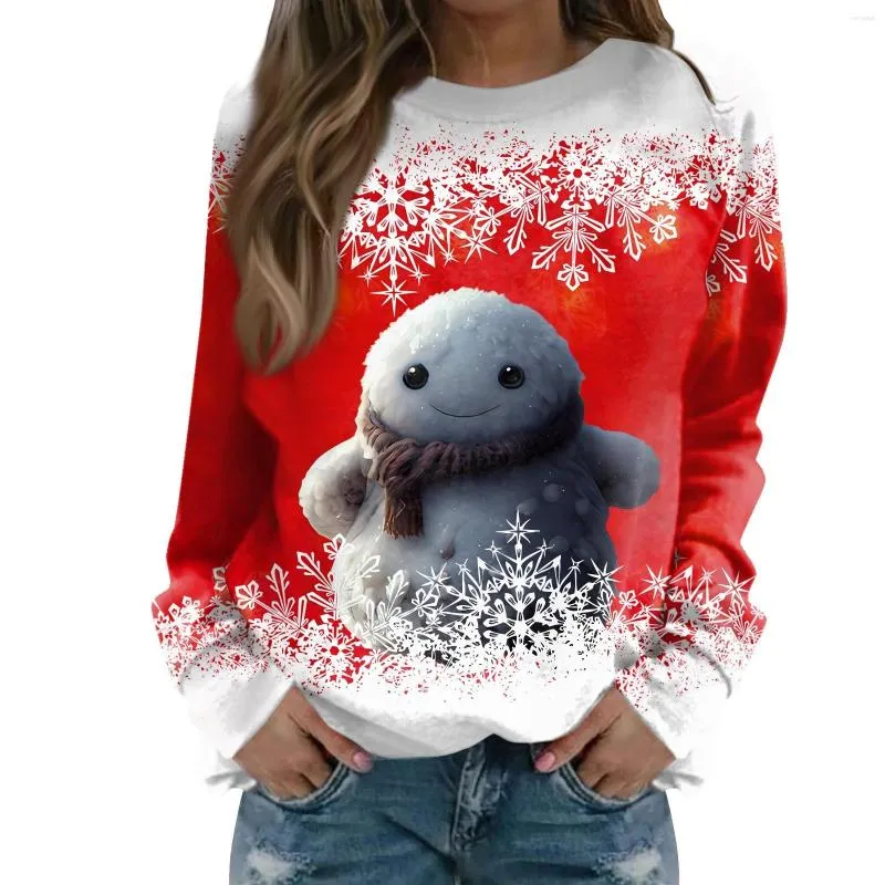 Women's T Shirts 2023 Fashion Top Autumn Winter Snowman Printing T-shirt Casual Long Sleeve Round Neck Loose Christmas Pullover