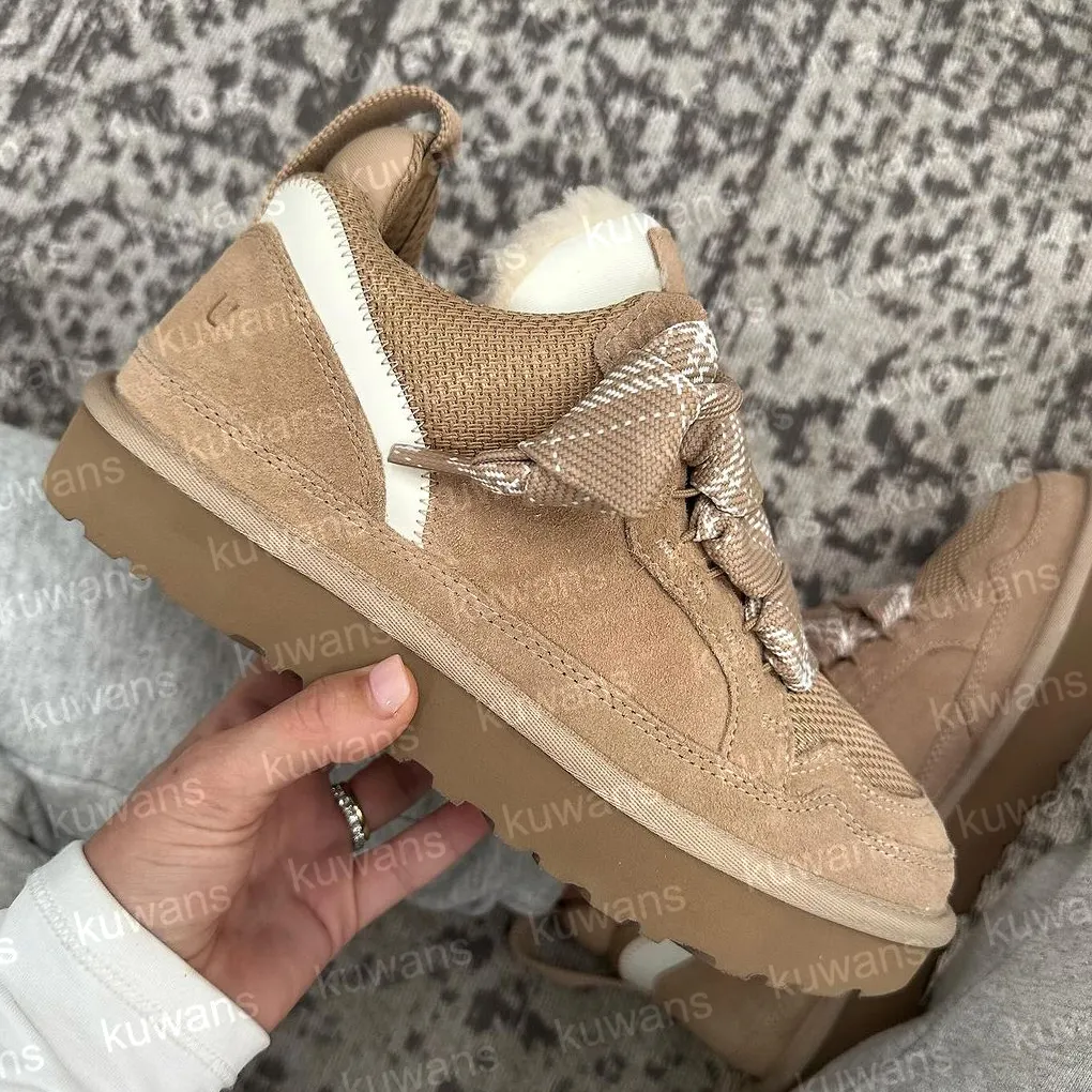 Designer lowmel tränare casual skor sneakers kvinnor korgar sand ull fårskinn vinter canvas kall äkta läder mocka löpare fall