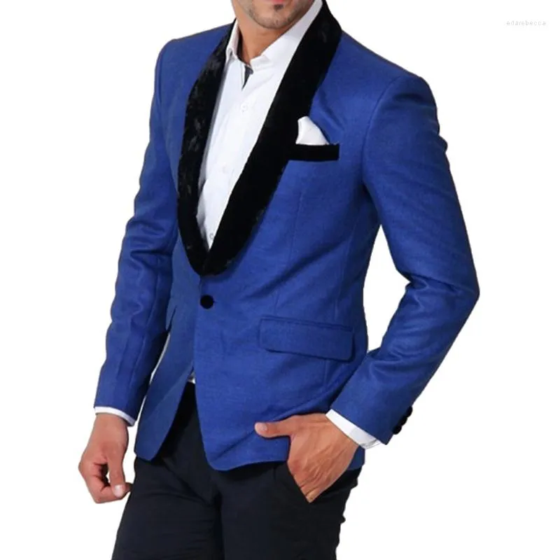 Ternos masculinos 2 peças slim fit homens para namorado baile personalizado azul real noivo smoking com calças pretas homem moda conjunto jaqueta
