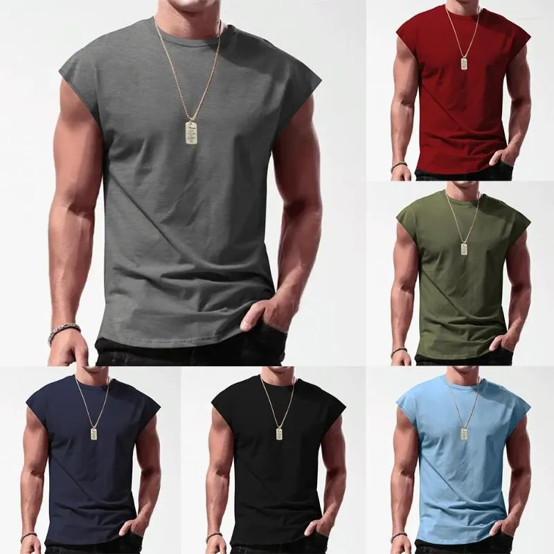 Men's Tank Tops Gym Bodybuilding Slim Shirt Sleeveless Round Neck Cotton Casual T Top Men Summer Fashion Fitness