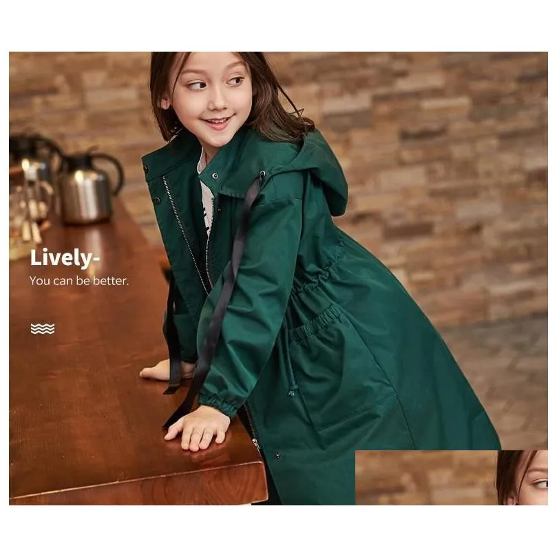 Coat Coat Fashion 2021 Trench Coats Teenage Girls Hooded Long Autumn Jackets Clothing For Kids Green Orange Children Outerwear Tops1 B Dhlu9