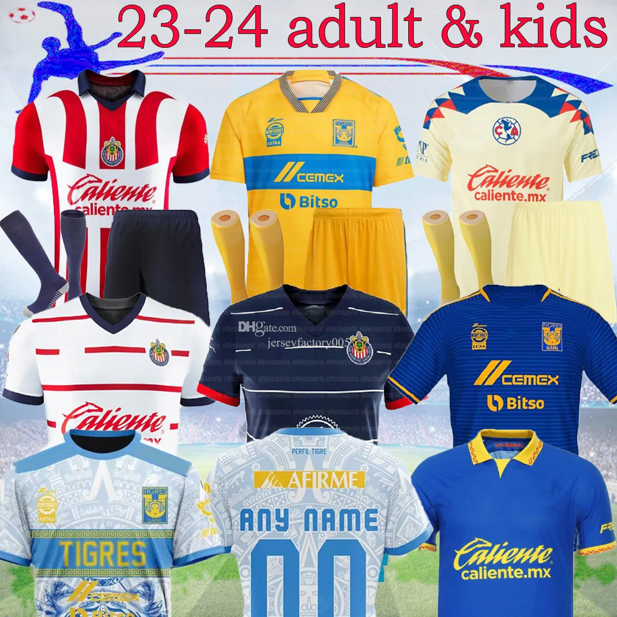 Liga MX 23-24 Tigres UANL maglie da calcio 2023 Chivas Club America AQUINO c.salcedo Gignac kit per bambini adulti VARGAS casa lontano Tercer Messico Pizarro tuta da calcio 16-4XL