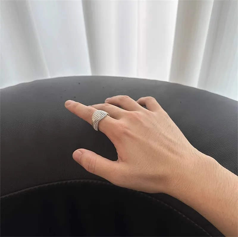 French Designer Kiko Style 925 Silver 3D Printed Hollowed Out Ring Street Fashion Hip-Hop Charm Jewelry Accessories