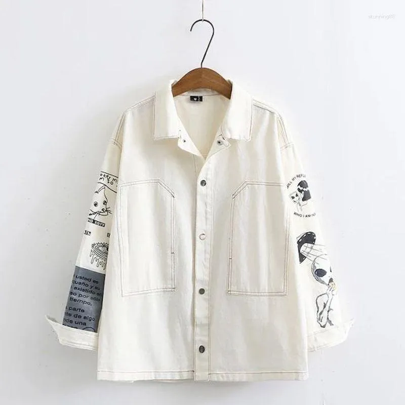 Women's Jackets Fashion Women Denim Graffiti Children's Fun Jacket White Niche Design Coats Spring Autumn Coat