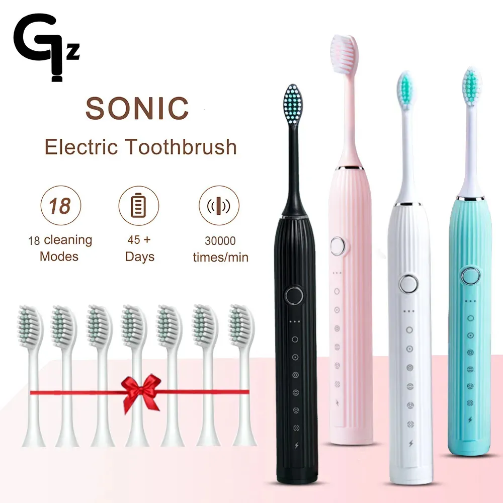 Toothbrush GeZhou N105 Sonic Electric Toothbrush Adult Timer Brush USB Rechargeable Tooth Brushes with 8pcs Replacement Head 231007