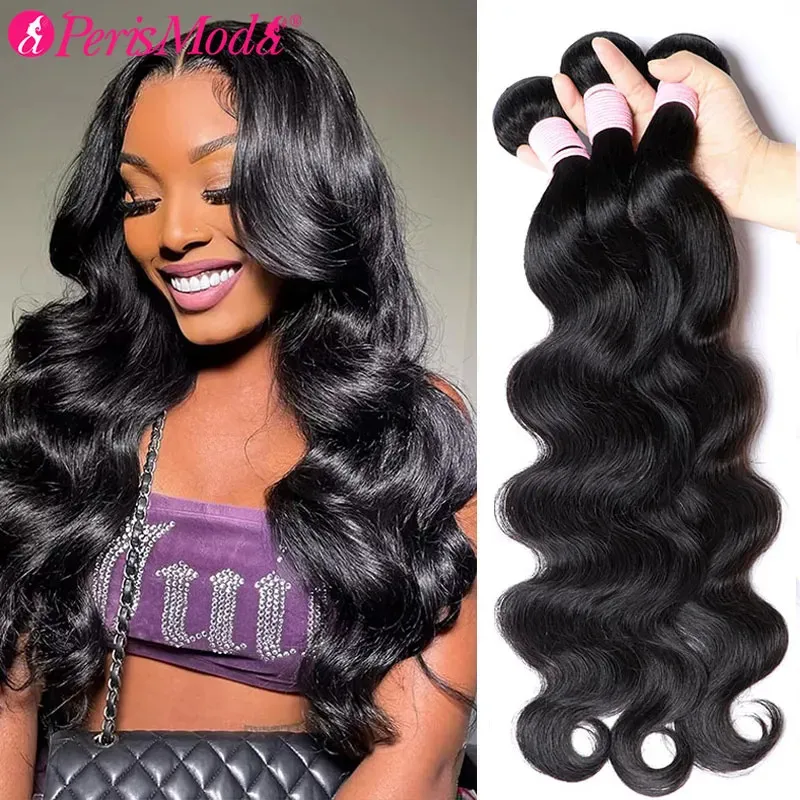 Lace s PerisModa Body Wave Bundles cheveux humains tissage brésilien noir naturel 3 4 Deal vierge 30 pouces brut 231007