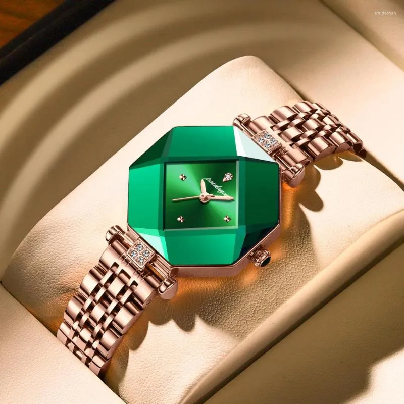 손목 시계 포에다 가르 여성 고급 녹색 다이아몬드 방수 스테인 패션 쿼츠 시계 여자 친구 gif allogo femino