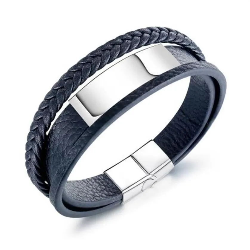 N1392 bracelet en cuir tressé multicouche avec boucle magnétique en acier inoxydable bracelet180s