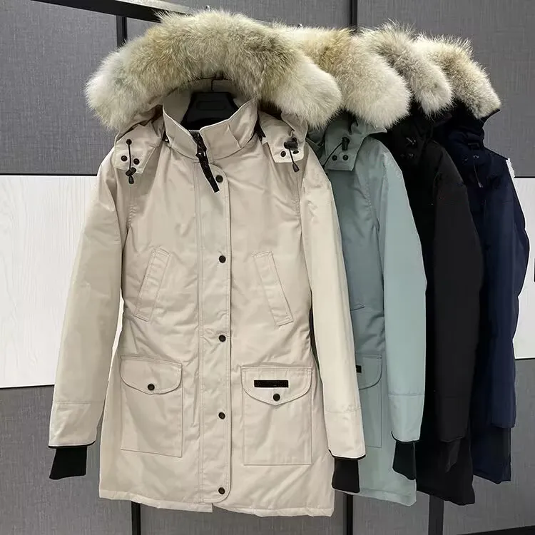 NEW Canada Dames Rossclair Parka Hoge kwaliteit Lange capuchon Wolf Bont Mode Warme donsjas Outdoor warme jas Elastisch en strakke taille Oversized maat XS-3XL plus maat