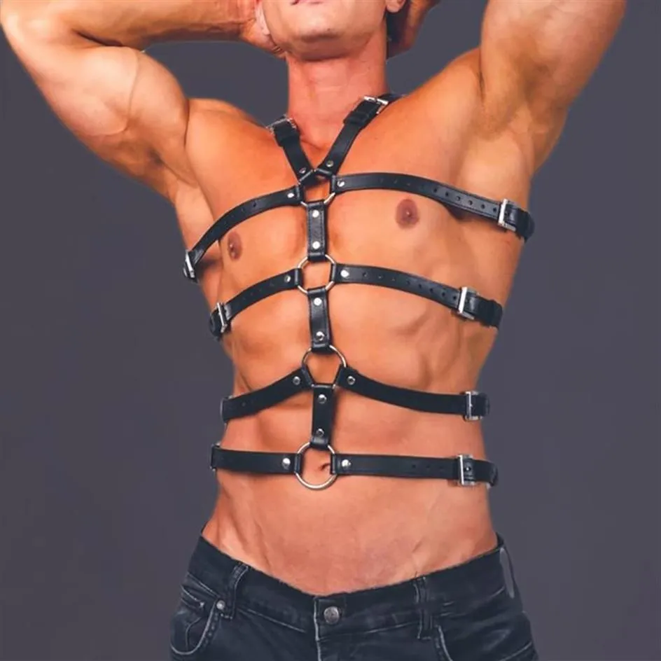 Sistemas de sujetadores Moda Masculina Ajustable Cuero Bondage Correa Pecho Crop Top Arnés Cinturón Punk Rave Disfraces para accesorios exóticos sexy355E