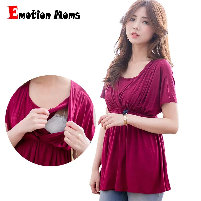 マタニティトップスTEES EMOTION MOMS MATERNITY LACTATION TOP母乳育児Tシャツプラスサイズ柔らかい伸縮性妊娠服看護Tシャツ231006