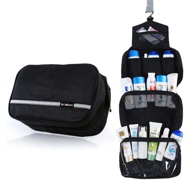 Cosmetic Bags Men Toiletry Bag Black Travel Cosmetic Bag Toiletries Organizer Waterproof Makeup Storage Neceser Hanging Bathroom Wash Bag 231009