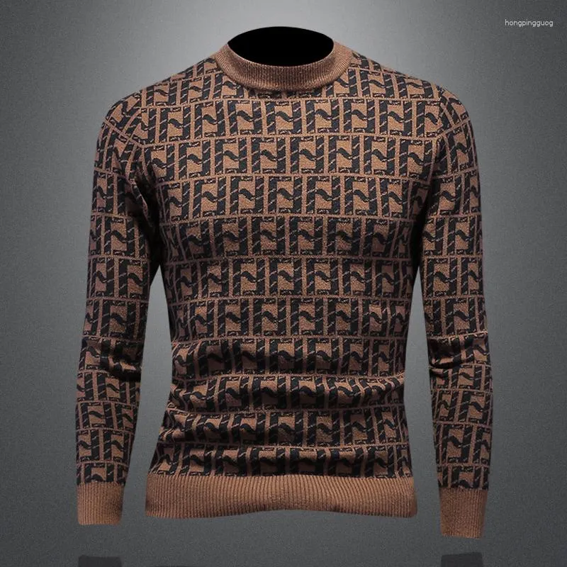 Pulls pour hommes de haute qualité pull imprimé géométrique automne hiver mode luxe tricoté décontracté coupe ajustée pulls en laine chaude
