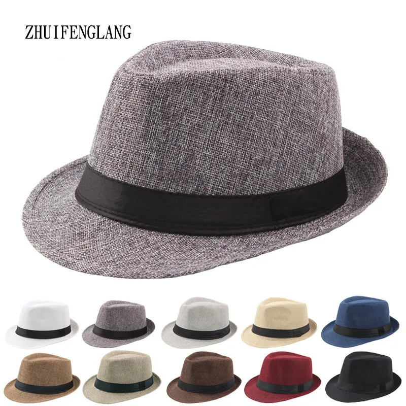 Cappelli parasole da esterno per uomini di mezza età e anziani, feste da ballo, cappelli jazz, piccoli cappelli a cilindro in lino con bordo arrotolato, cappelli più venduti in Europa e America