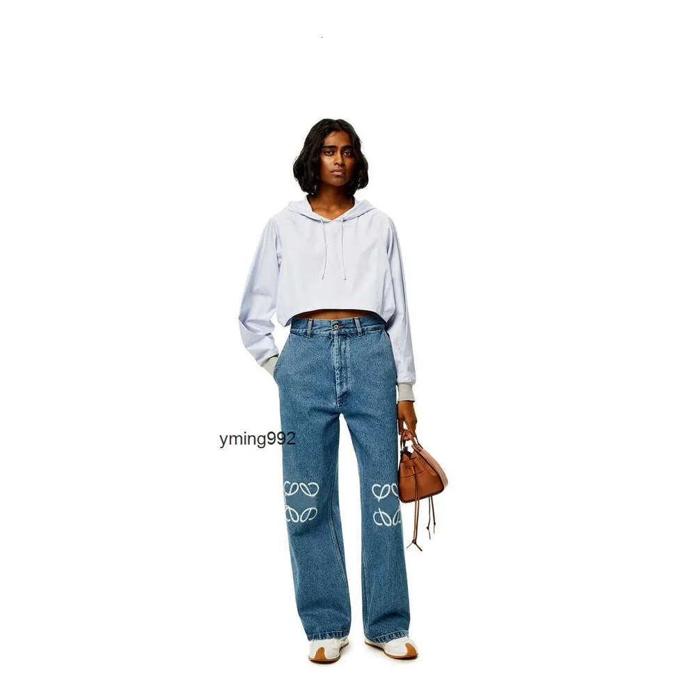 toppa sulla vita invernale Pantaloni jeans dritti lowewe Pantaloni alti lowe Street Hold Out Loewees Decorazione ricamata Casual loeewe Denim lunghi sciolti Pantaloni firmati da donna YFSM