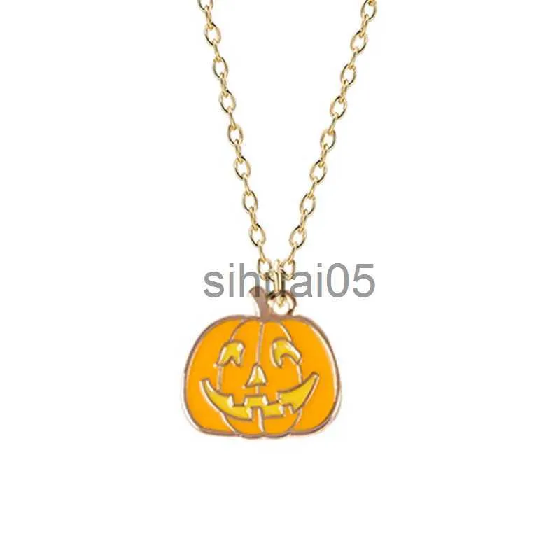 Pendant Necklaces Halloween Pumpkin Pendant Necklace for Women Vintage Orange Pumpkin Face Choker Female Fashion Party Jewelry Accessories Gift x1009