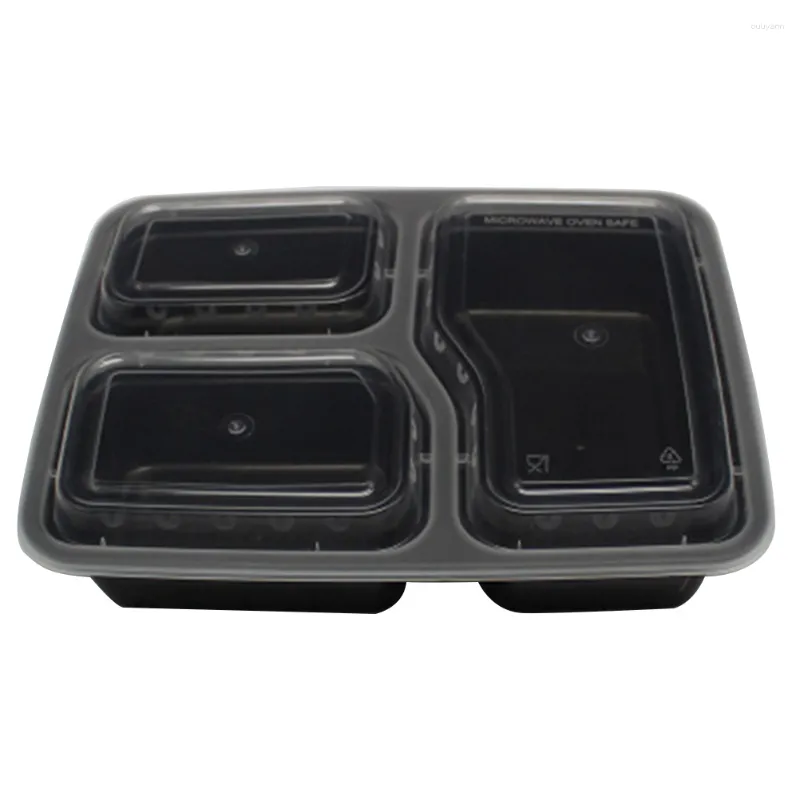 Dinnerware 10 Pcs American Style Black Container Disposable Bento 3 Compartment Containers