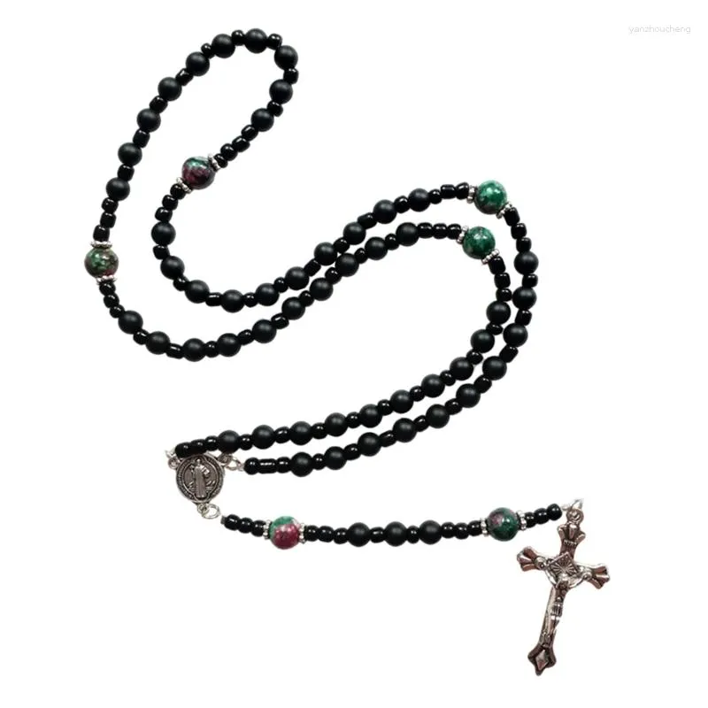 Chaînes Black Onyx Fournitures religieuses Notre-Dame Rosaire Collier de prière chrétienne