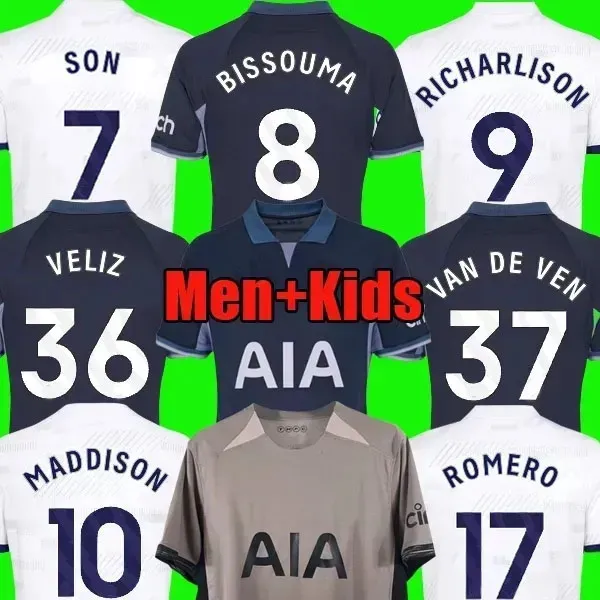 23 24 Tottenham MADDISON SON SPuRS Soccer Jerseys KULUSEVSKI ROMERO RICHARLISON KULUSEVSKI 2023 2024 VAN DE VEN BISSOUMA JOHNSON Football Men shirt kids kit
