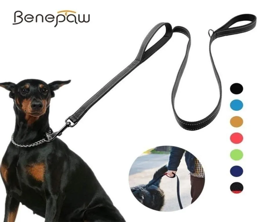 Benepaw Odblaskowy wyściełany psa smycz dwa rączki trwałe małe średnio duży pies trening zwierzaka smyczy nylon ołów 7 kolorów LJ2012017557498
