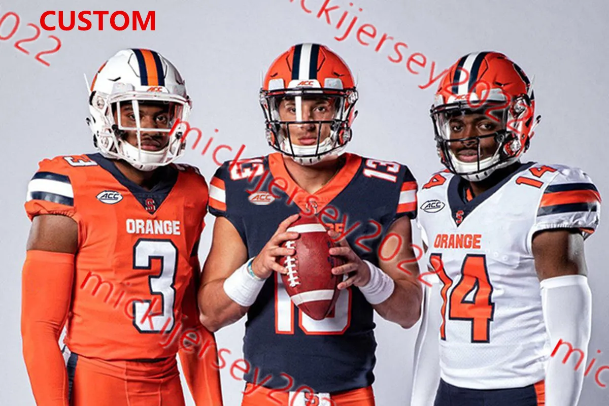 Myles Farmer Kyle McCord Syracuse Fußballtrikot genäht Ike Daniels Francois Nolton Jr. David Wohlabaugh Jr. LeQuint Allen Damien Alford Syracuse Orange Trikots