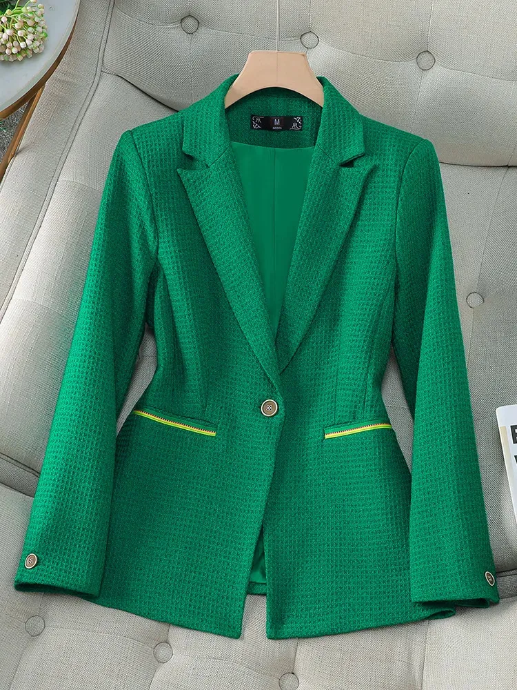 Kvinnors kostymer blazers formella blazer damer orange grön svart höst vinter kvinnlig långärmad enkelknapp affärsarbeten slitage kappa 231007