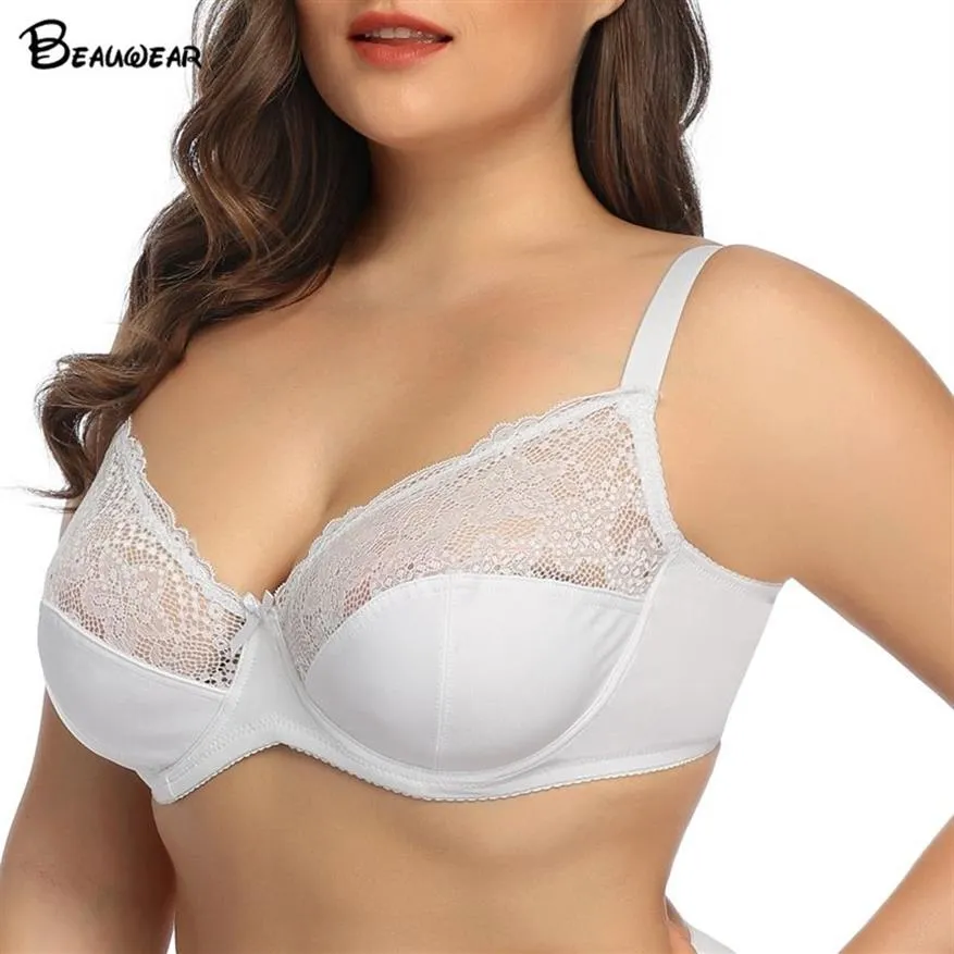 Beauwear Bloemenbeha Plus Size dames volledige dekking beugel niet-gewatteerde kanten ongevoerde beha lingerie voor vrouw 40DD-50DDD325e