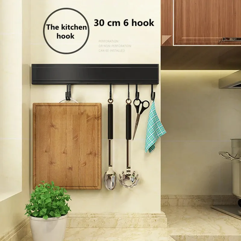 OMAIA Organizer multifunzione in acciaio con manico in legno, porta asciugamani, ganci, per riporre accessori e strumenti per la pulizia della casa, per piatti da pranzo e set di utensili, condimenti