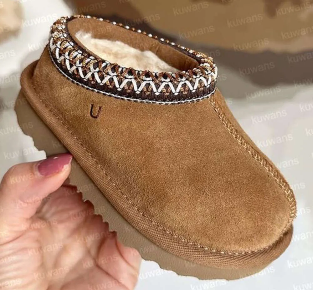 Criança Tasman II Chinelos Tazz Sapatos de bebê Crianças Pele de Castanha Slides Pele de Carneiro Shearling Clássico Ultra Mini Bota Mules de Inverno Slip-on Lã Little Big998 26 4