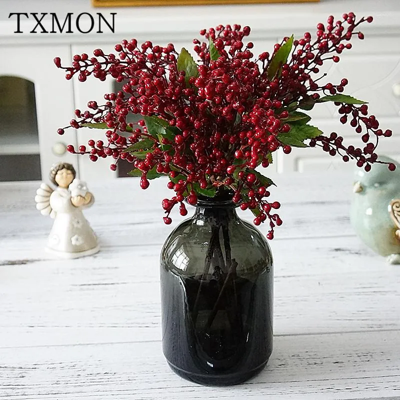 Decorative Flowers TXMON Small Single Branch 8 Heads Leaves Lover Bean Fruit Simulation Flower Arrangement Home Decorate Wedding Handwork