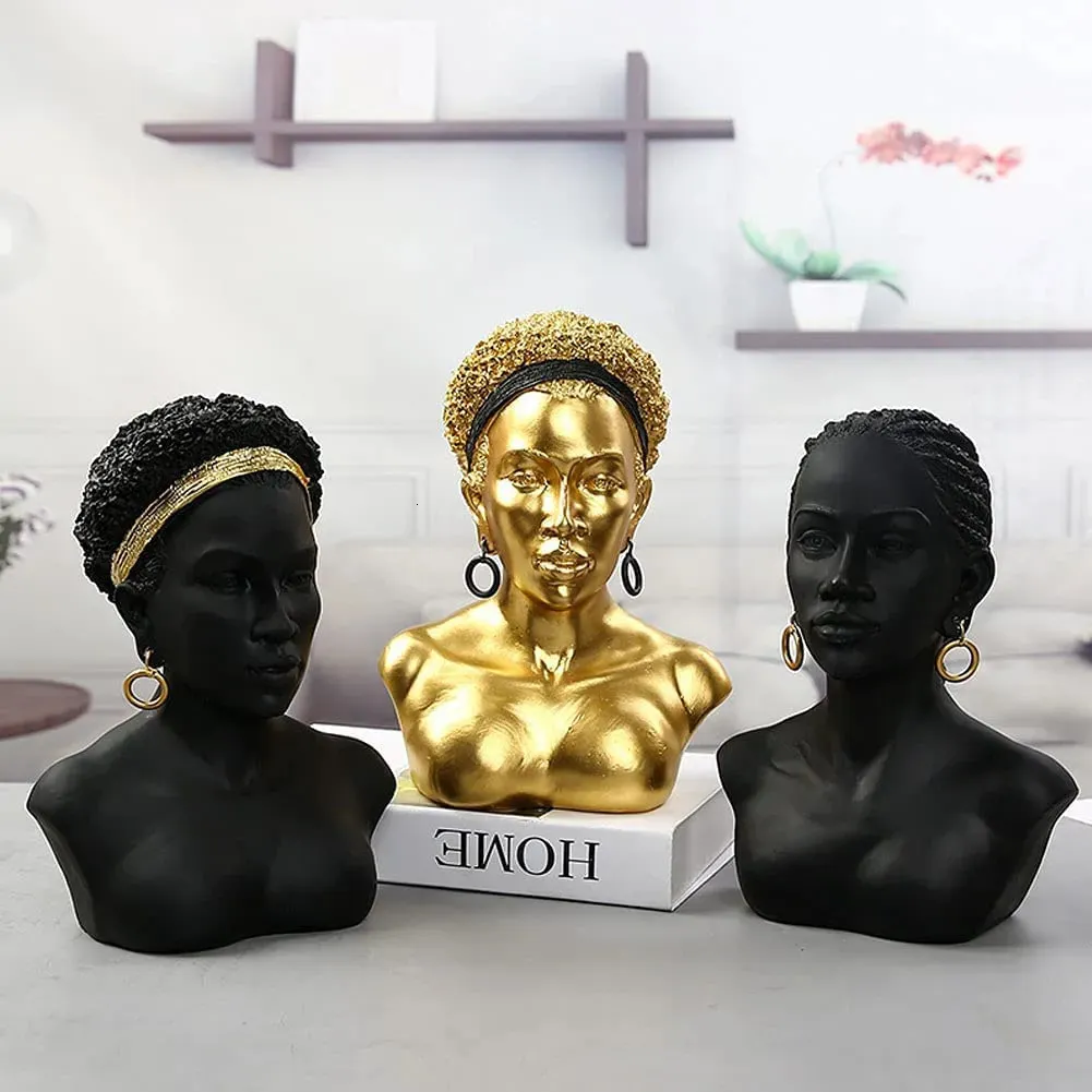 Decorative Objects Figurines African Art Sculptures Creative Lady Black Bust American Statue Resin Crafts Desktop Ornaments Modern Home Decor 231009