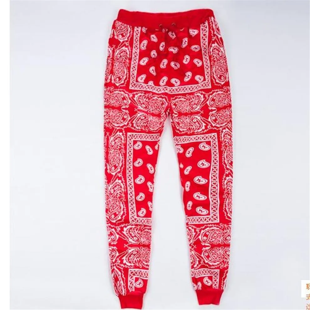 2017 Hiphop Jogger joggingbroek heren Casual Harembroek Unisex streetwear Katoen Joggers Rood blauw bandana Broek 92001222Y