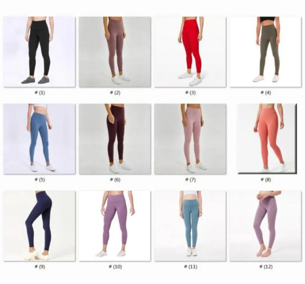 Kvinnor Hög midja Yoga Pants Solid Color Sports Gym Wear Leggings Elastic Fitness Lady total full tights Workout S11027371390
