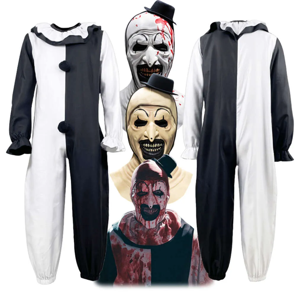 アートThe Clown Cosplay Terrifier Cosplay Costume Horlor Clown Bodysuit Mask Full Suit Halloween Party Costumes for Men AdultCosplay