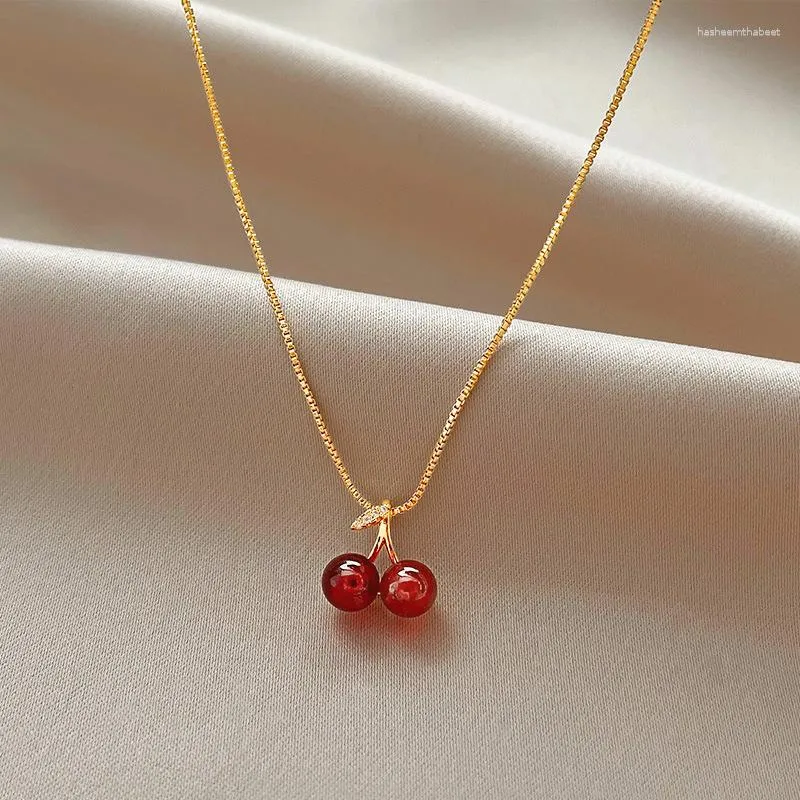 Pendant Necklaces Wine Red Cherry Necklace For Women Personality Fashion Gold Color Chain Wedding Jewelry Birthday Gifts